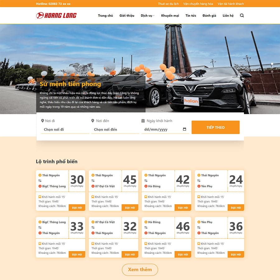 38 - Thiết kế website nhà xe, thuê xe