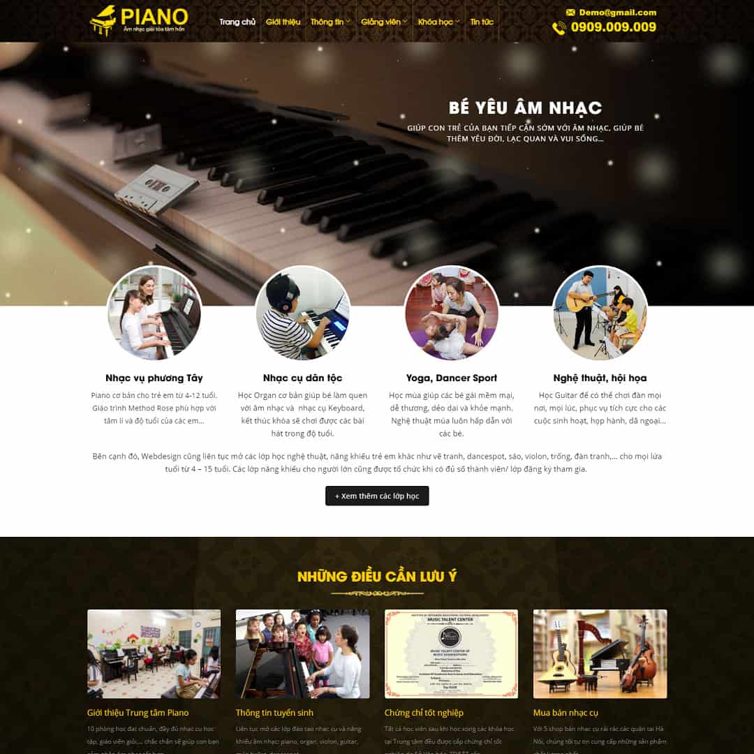 26 - Thiết kế website đào tạo, khóa học piano, nhạc cụ