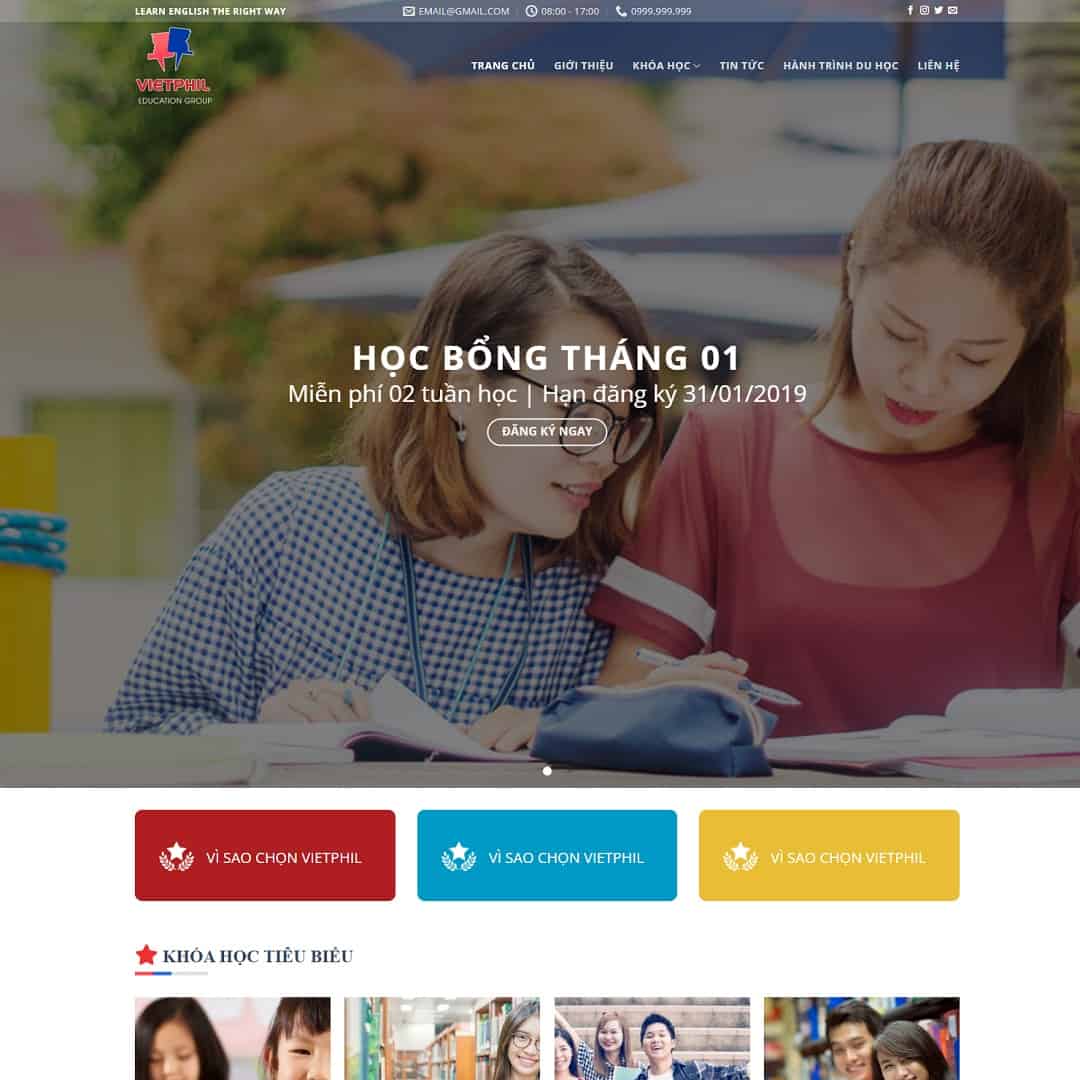 13 - Thiết kế website trung tâm đào tạo anh ngữ, du học